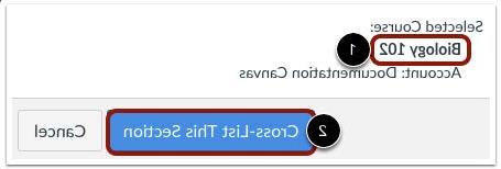 Canvas Cross-List Section selected course